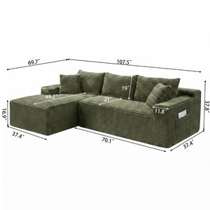 English Elm 107 Inch Modular L Shaped Sectional Plush Corduroy Deep Seat Cloud Sofa for Living Room W2564S00162