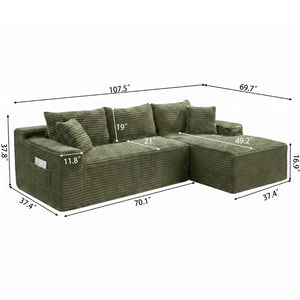 English Elm 107 Inch Modular Cloud Sectional Plush Corduroy Deep Seat L Shaped Living Room Sofa W2564S00163