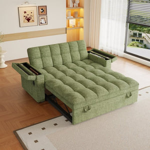 English Elm 65-Inch Velvet Folding Sofa Bed with Adjustable Backrest Storage Bag and Foam Cushioning Green W2564S00164