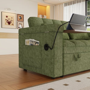 English Elm 65-Inch Velvet Folding Sofa Bed with Adjustable Backrest Storage Bag and Foam Cushioning Green W2564S00164
