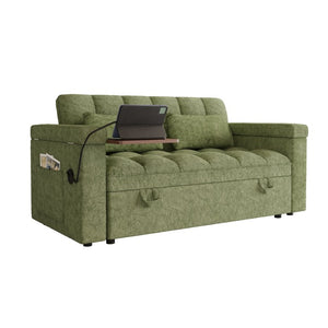 English Elm 65-Inch Velvet Folding Sofa Bed with Adjustable Backrest Storage Bag and Foam Cushioning Green W2564S00164