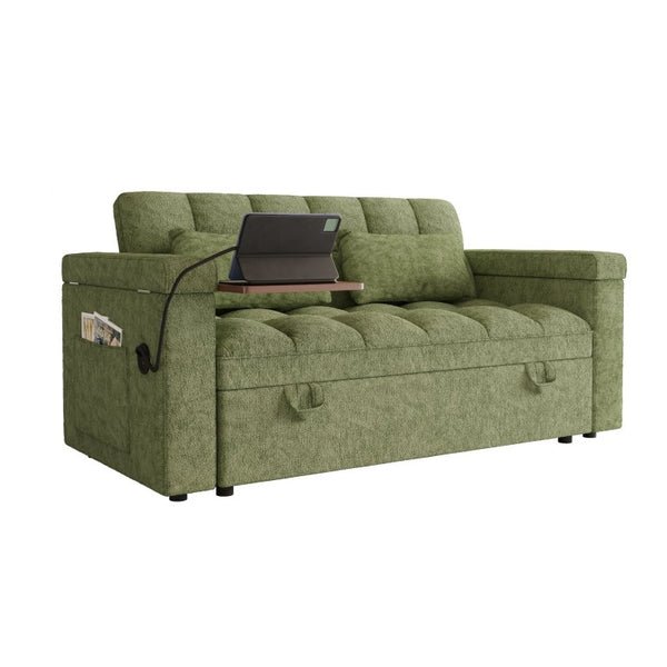 English Elm 65-Inch Velvet Folding Sofa Bed with Adjustable Backrest Storage Bag and Foam Cushioning Green W2564S00164
