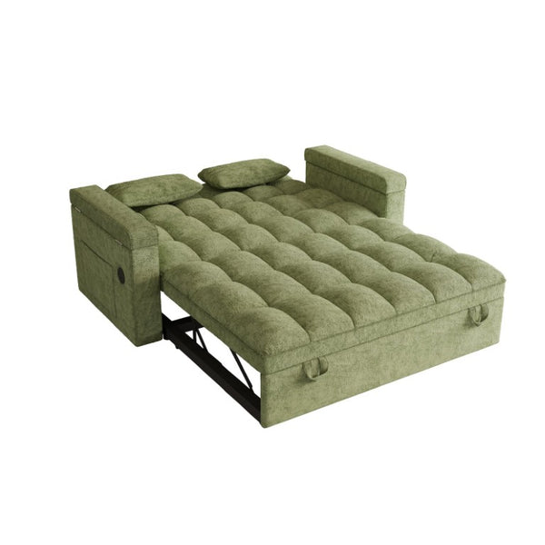 English Elm 65-Inch Velvet Folding Sofa Bed with Adjustable Backrest Storage Bag and Foam Cushioning Green W2564S00164