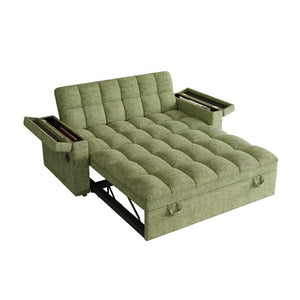 English Elm 65-Inch Velvet Folding Sofa Bed with Adjustable Backrest Storage Bag and Foam Cushioning Green W2564S00164