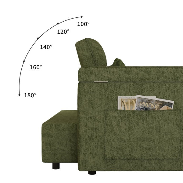 English Elm 65-Inch Velvet Folding Sofa Bed with Adjustable Backrest Storage Bag and Foam Cushioning Green W2564S00164