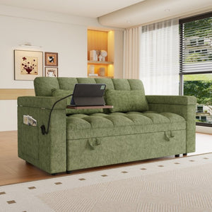 English Elm 65-Inch Velvet Folding Sofa Bed with Adjustable Backrest Storage Bag and Foam Cushioning Green W2564S00164