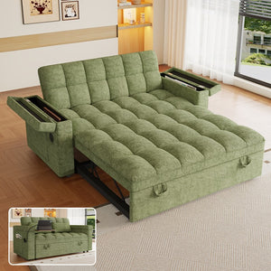 English Elm 65-Inch Velvet Folding Sofa Bed with Adjustable Backrest Storage Bag and Foam Cushioning Green W2564S00164