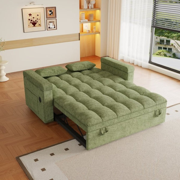 English Elm 65-Inch Velvet Folding Sofa Bed with Adjustable Backrest Storage Bag and Foam Cushioning Green W2564S00164