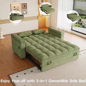 English Elm 65-Inch Velvet Folding Sofa Bed with Adjustable Backrest Storage Bag and Foam Cushioning Green W2564S00164