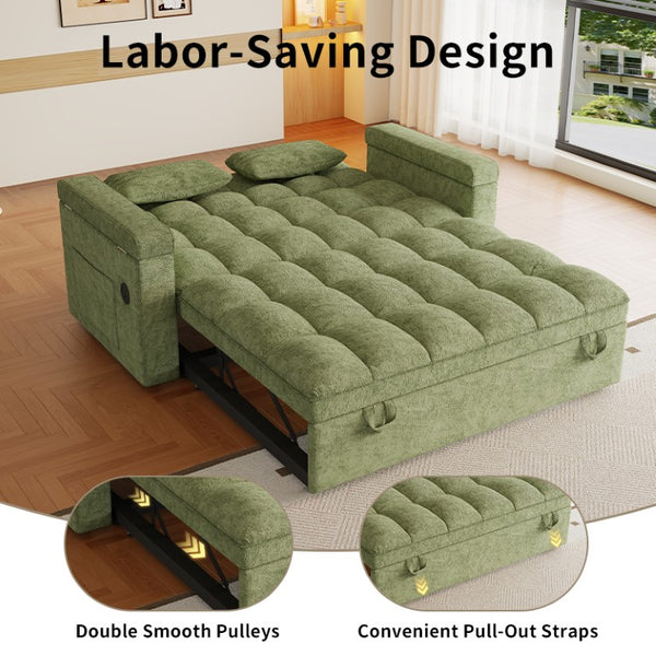 English Elm 65-Inch Velvet Folding Sofa Bed with Adjustable Backrest Storage Bag and Foam Cushioning Green W2564S00164