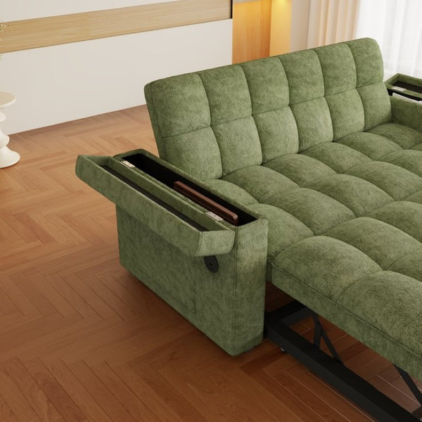 English Elm 65-Inch Velvet Folding Sofa Bed with Adjustable Backrest Storage Bag and Foam Cushioning Green W2564S00164