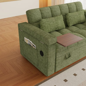 English Elm 65-Inch Velvet Folding Sofa Bed with Adjustable Backrest Storage Bag and Foam Cushioning Green W2564S00164