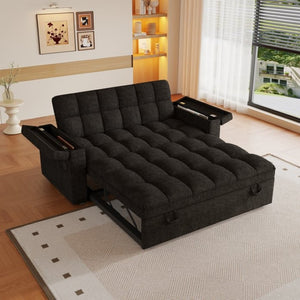English Elm 65-Inch Velvet Folding Sofa Bed with Adjustable Backrest Storage Bag and Foam Cushioning Black W2564S00165