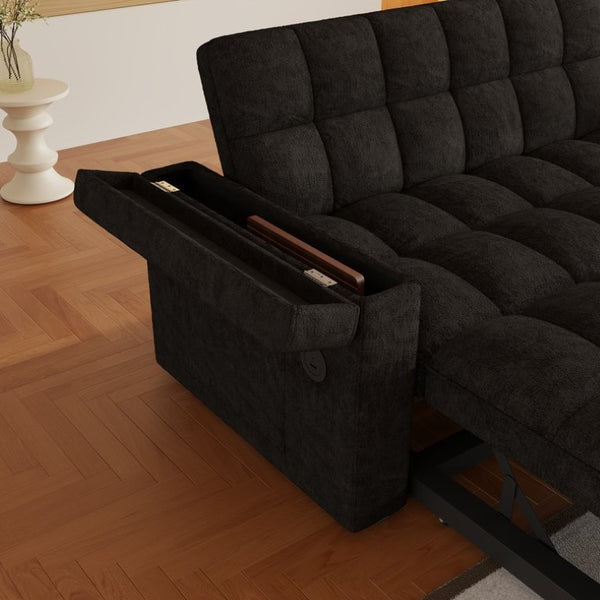 English Elm 65-Inch Velvet Folding Sofa Bed with Adjustable Backrest Storage Bag and Foam Cushioning Black W2564S00165