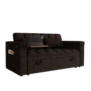 English Elm 65-Inch Velvet Folding Sofa Bed with Adjustable Backrest Storage Bag and Foam Cushioning Black W2564S00165