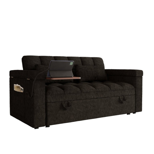 English Elm 65-Inch Velvet Folding Sofa Bed with Adjustable Backrest Storage Bag and Foam Cushioning Black W2564S00165