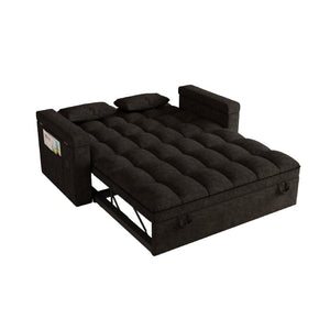 English Elm 65-Inch Velvet Folding Sofa Bed with Adjustable Backrest Storage Bag and Foam Cushioning Black W2564S00165