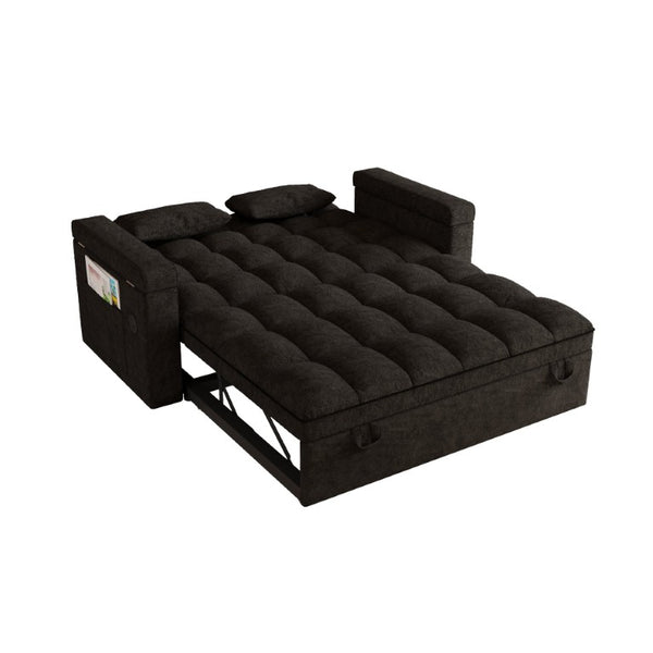 English Elm 65-Inch Velvet Folding Sofa Bed with Adjustable Backrest Storage Bag and Foam Cushioning Black W2564S00165
