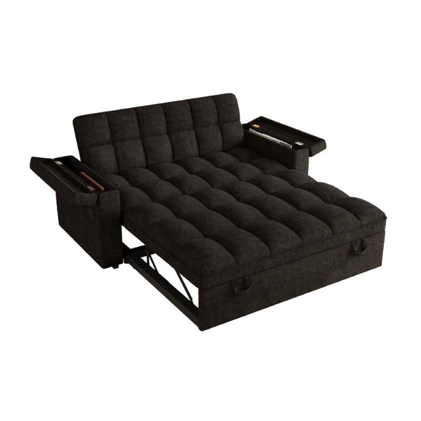 English Elm 65-Inch Velvet Folding Sofa Bed with Adjustable Backrest Storage Bag and Foam Cushioning Black W2564S00165