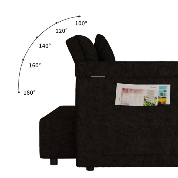 English Elm 65-Inch Velvet Folding Sofa Bed with Adjustable Backrest Storage Bag and Foam Cushioning Black W2564S00165