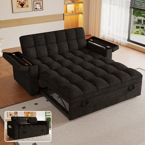 English Elm 65-Inch Velvet Folding Sofa Bed with Adjustable Backrest Storage Bag and Foam Cushioning Black W2564S00165