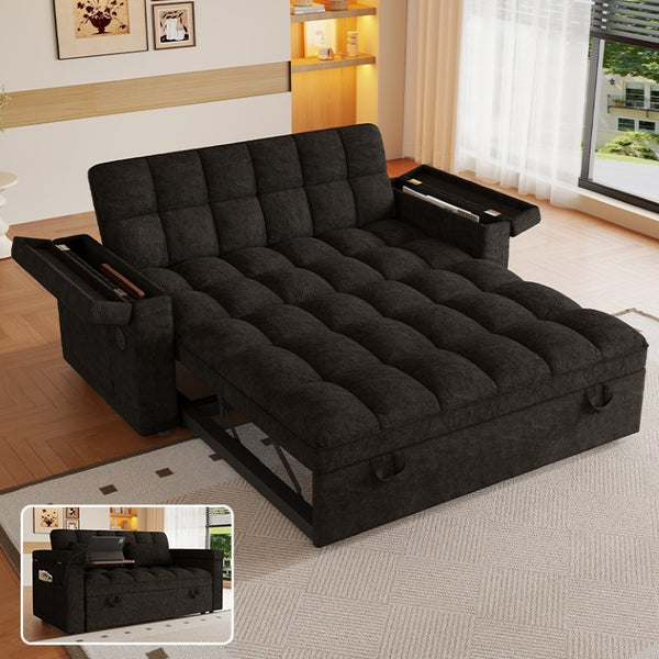 English Elm 65-Inch Velvet Folding Sofa Bed with Adjustable Backrest Storage Bag and Foam Cushioning Black W2564S00165