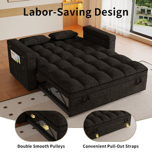 English Elm 65-Inch Velvet Folding Sofa Bed with Adjustable Backrest Storage Bag and Foam Cushioning Black W2564S00165