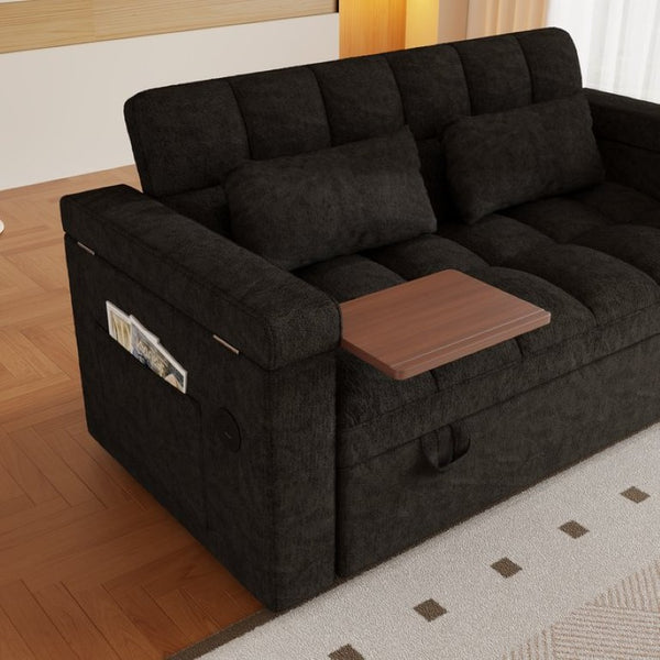 English Elm 65-Inch Velvet Folding Sofa Bed with Adjustable Backrest Storage Bag and Foam Cushioning Black W2564S00165