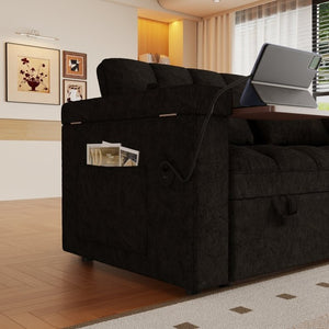 English Elm 65-Inch Velvet Folding Sofa Bed with Adjustable Backrest Storage Bag and Foam Cushioning Black W2564S00165