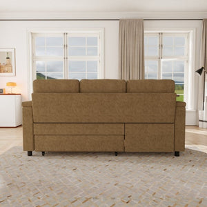 English Elm 81-Inch Chenille Convertible Sleeper Sofa with USB Charging Armrest Storage and Adjustable Seats Khaki W2564S00166