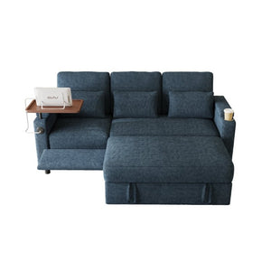 English Elm 81-Inch Chenille Convertible Sleeper Sofa with USB Charging Armrest Storage and Adjustable Seats Blue W2564S00167