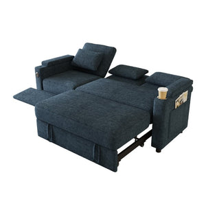 English Elm 81-Inch Chenille Convertible Sleeper Sofa with USB Charging Armrest Storage and Adjustable Seats Blue W2564S00167