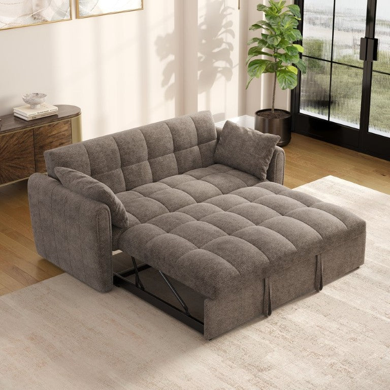 English Elm 65 Inch Chenille Futon Sofa Bed with Adjustable Back Storage and Plush Foam Fill W2564S00173