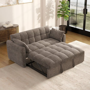English Elm 65 Inch Chenille Futon Sofa Bed with Adjustable Back Storage and Plush Foam Fill W2564S00173