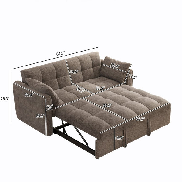 English Elm 65 Inch Chenille Futon Sofa Bed with Adjustable Back Storage and Plush Foam Fill W2564S00173