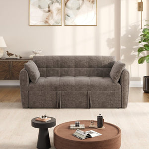 English Elm 65 Inch Chenille Futon Sofa Bed with Adjustable Back Storage and Plush Foam Fill W2564S00173