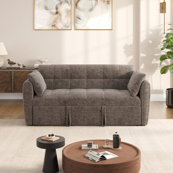 English Elm 65 Inch Chenille Futon Sofa Bed with Adjustable Back Storage and Plush Foam Fill W2564S00173