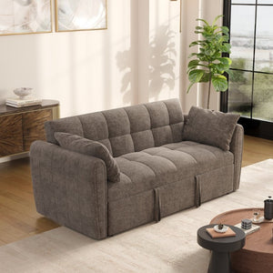 English Elm 65 Inch Chenille Futon Sofa Bed with Adjustable Back Storage and Plush Foam Fill W2564S00173