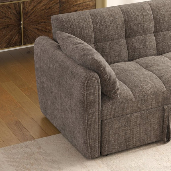English Elm 65 Inch Chenille Futon Sofa Bed with Adjustable Back Storage and Plush Foam Fill W2564S00173