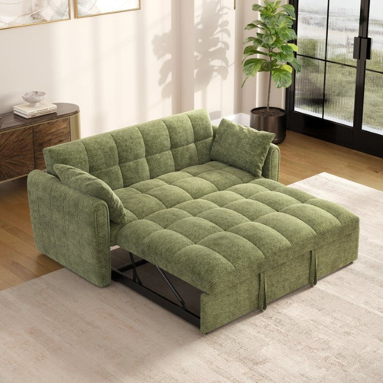 English Elm 65-Inch Chenille Futon Sofa Bed Convertible Loveseat with Adjustable Backrest and Storage W2564S00174