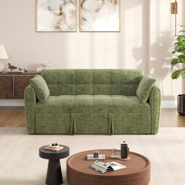 English Elm 65-Inch Chenille Futon Sofa Bed Convertible Loveseat with Adjustable Backrest and Storage W2564S00174