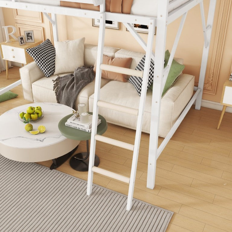 English Elm Full Size Metal Loft Bed with Built-In Shelf and Ladder for Teen Bedroom W2580P351279