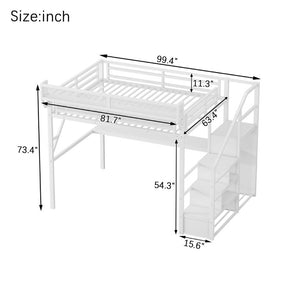 English Elm Queen Metal Loft Bed with Desk Wardrobe RGB Lighting and Charging Station for Teens W2580S00071