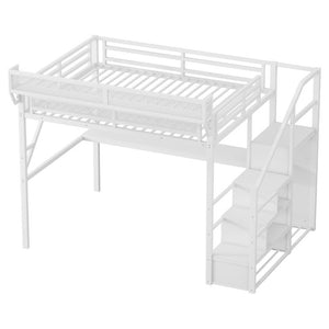 English Elm Queen Loft Bed with Desk Wardrobe Charging Station RGB Lights and Stair Storage W2580S00083