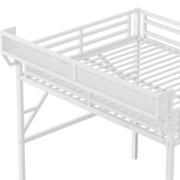 English Elm Queen Loft Bed with Desk Wardrobe Charging Station RGB Lights and Stair Storage W2580S00083
