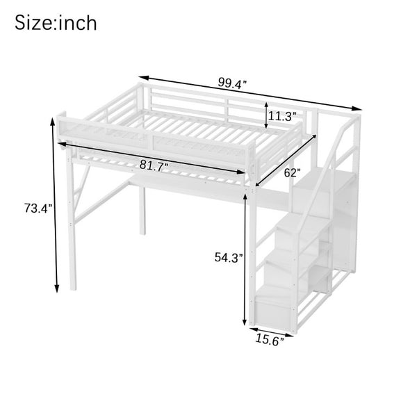 English Elm Queen Loft Bed with Desk Wardrobe Charging Station RGB Lights and Stair Storage W2580S00083