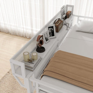 English Elm Queen Loft Bed with Desk Wardrobe Charging Station RGB Lights and Stair Storage W2580S00083