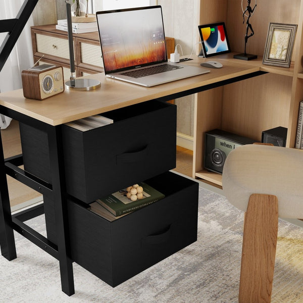 English Elm Full Size Metal Loft Bed with RGB Lighting Desk Storage and Charging for Teens W2580S00100