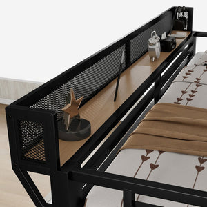 English Elm Full Size Metal Loft Bed with RGB Lighting Desk Storage and Charging for Teens W2580S00100