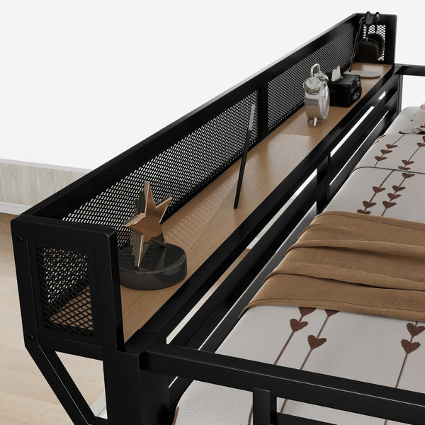 English Elm Full Size Metal Loft Bed with RGB Lighting Desk Storage and Charging for Teens W2580S00100